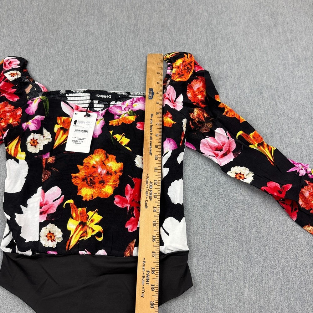Desigual Bodysuit Womens Large Black M. Christian Lacroix Floral Long Sleeve NWT - Picture 7 of 11